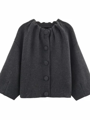 Women’s Autumn Winter O Neck Button Jacket