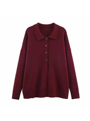 Autumn Winter Knit Polo Sweater Women