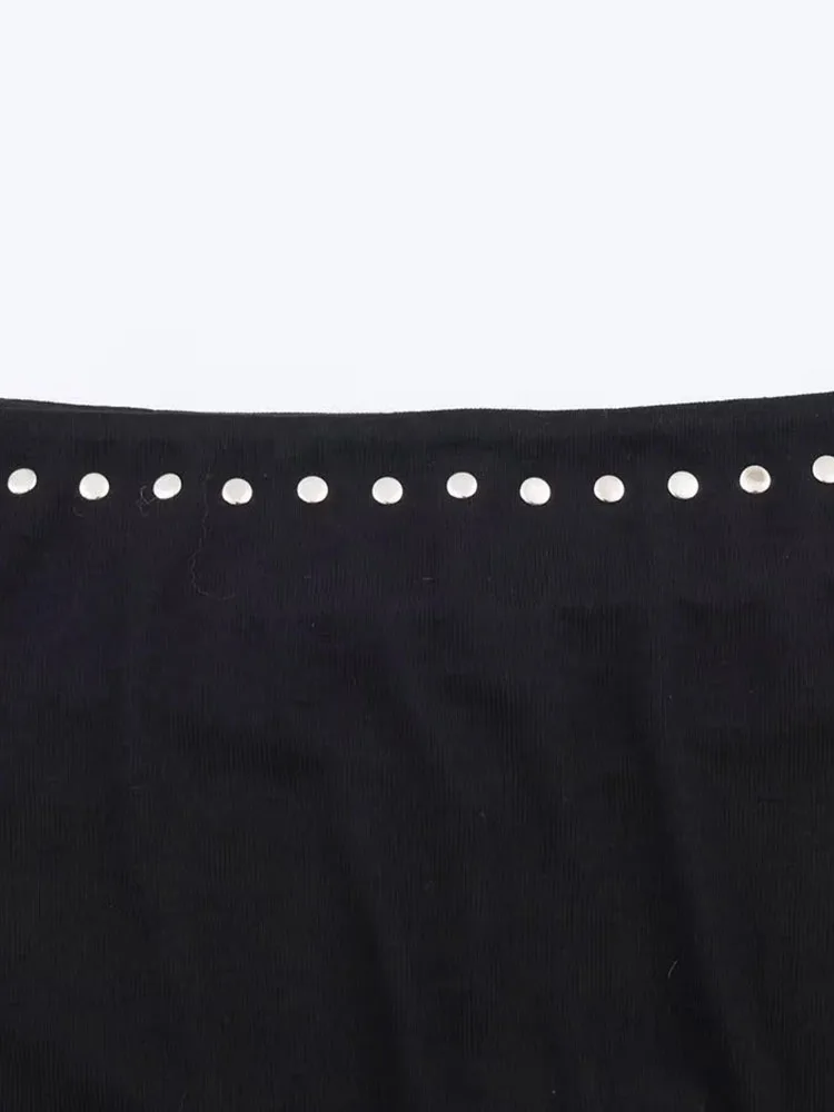 Autumn Winter Black Off Shoulder Rivet T Shirt for Women - Image 6