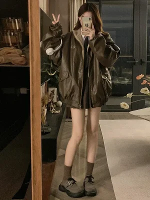 Women's Reversible Cotton Coat Retro Lamb Wool and Leather Hooded Design