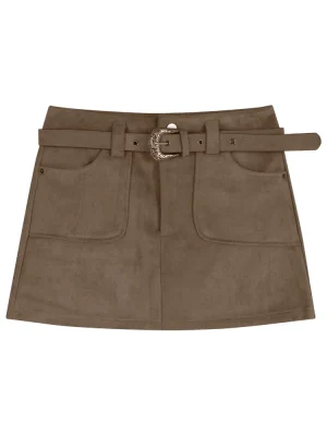 Retro Coffee Suede Mini Skirt Women