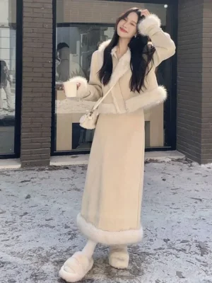 Small Fragrant Velvet Jacket & Skirt Set