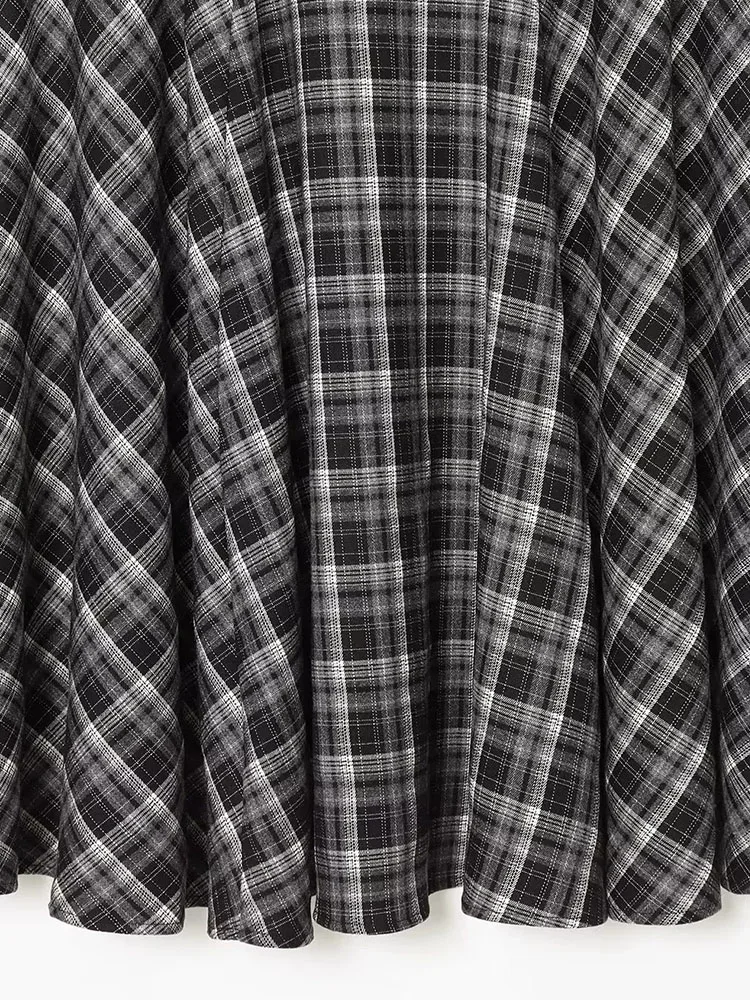 Women’s High-Waist Brown Plaid Umbrella Skirt - Image 6