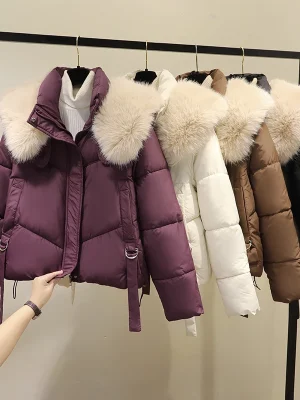 Korean Fashion Fur Collar Parka for Women Warm Winter Coat