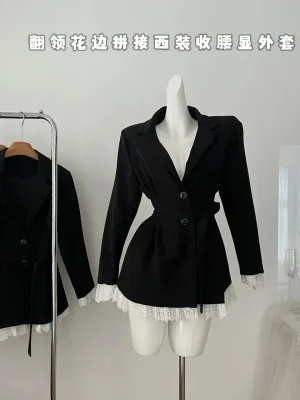 Autumn Lace Splice Slim Blazer for Women