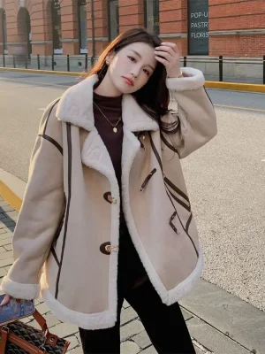 Women’s Fall Winter Faux Fur Lamb Wool Coat