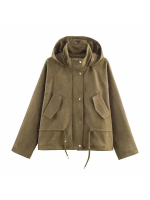 Women’s Winter Suede Hooded Bomber Jacket