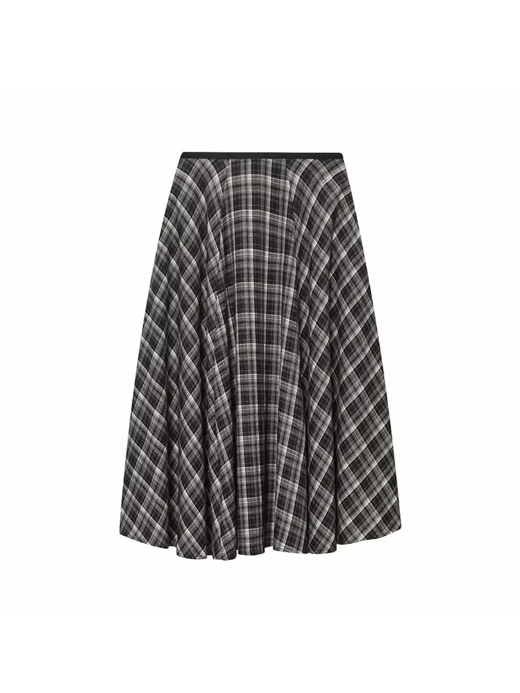 Women’s High-Waist Brown Plaid Umbrella Skirt - Image 4