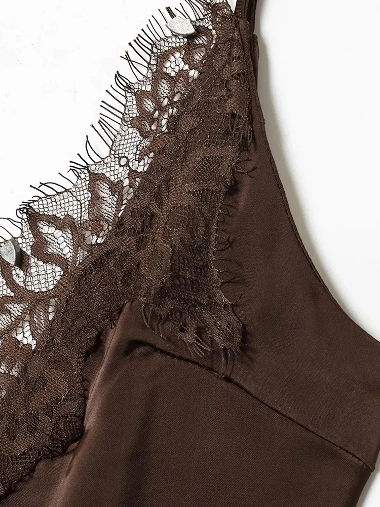 Women’s Brown Lace Satin Sling Dress - Image 7