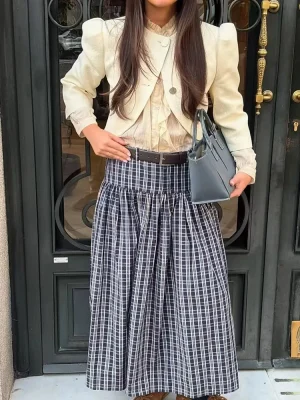 Women’s High-Waist Belted Plaid Dress