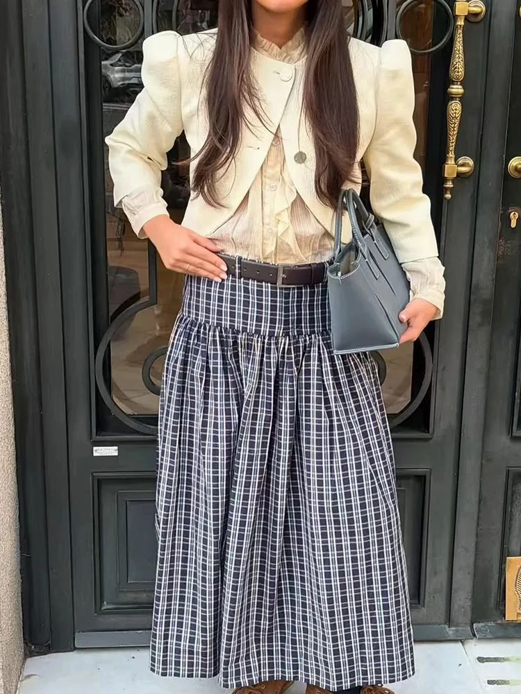 Women’s High-Waist Belted Plaid Dress