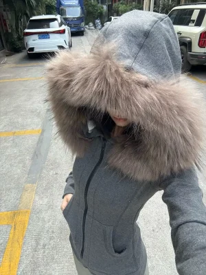 American Fashion Fur Collar Slim Zipper Hoodie