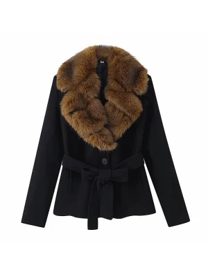 Women’s Elegant Faux Fur Lace Up Lapel Coat