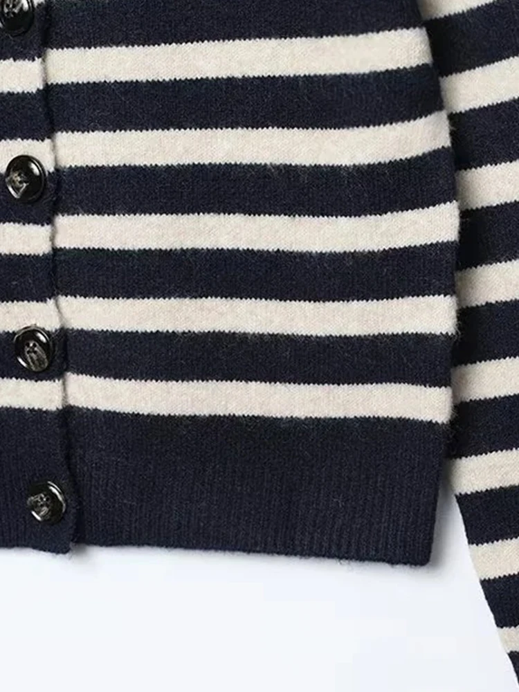 Women’s Striped Knit Cardigan Slim Fit Long Sleeve Top - Image 5