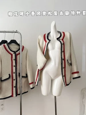 French Elegant Patchwork Tweed Jacket for Women