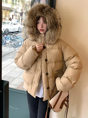 Women’s Fur Collar Hooded Parka Warm Winter Coat