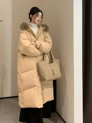 Korean Long Fur Collar Down Coat Women