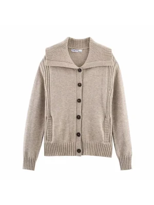 Autumn Winter Ribbed Lapel Wool Cardigan