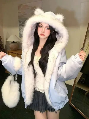 Fashionable Minimalist Zipper Hooded Cotton Jacket