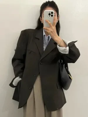 Korean Fashion Loose Straight Blazer Jacket for Women