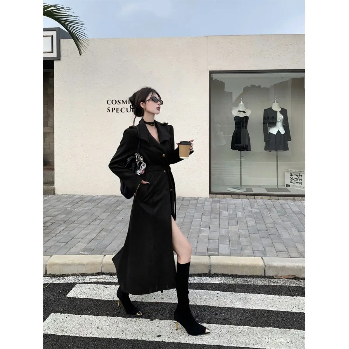 Women's 2025 Oversized Faux Leather Trench Coat with Belt - Image 2