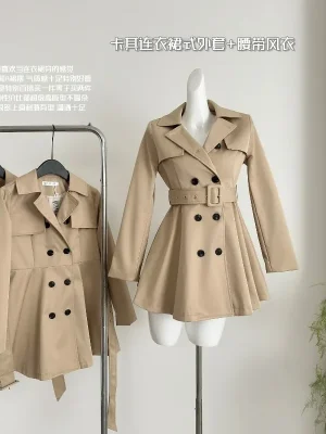 Elegant Khaki A-Line Trench Jacket