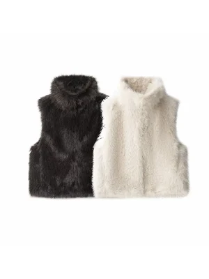 Women’s Solid Color Fur Vest Loose Short Style