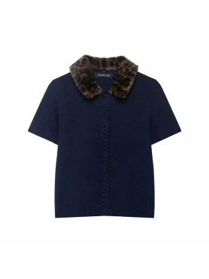 2025 Autumn Winter Chic Knit Sweater with Leopard Collar