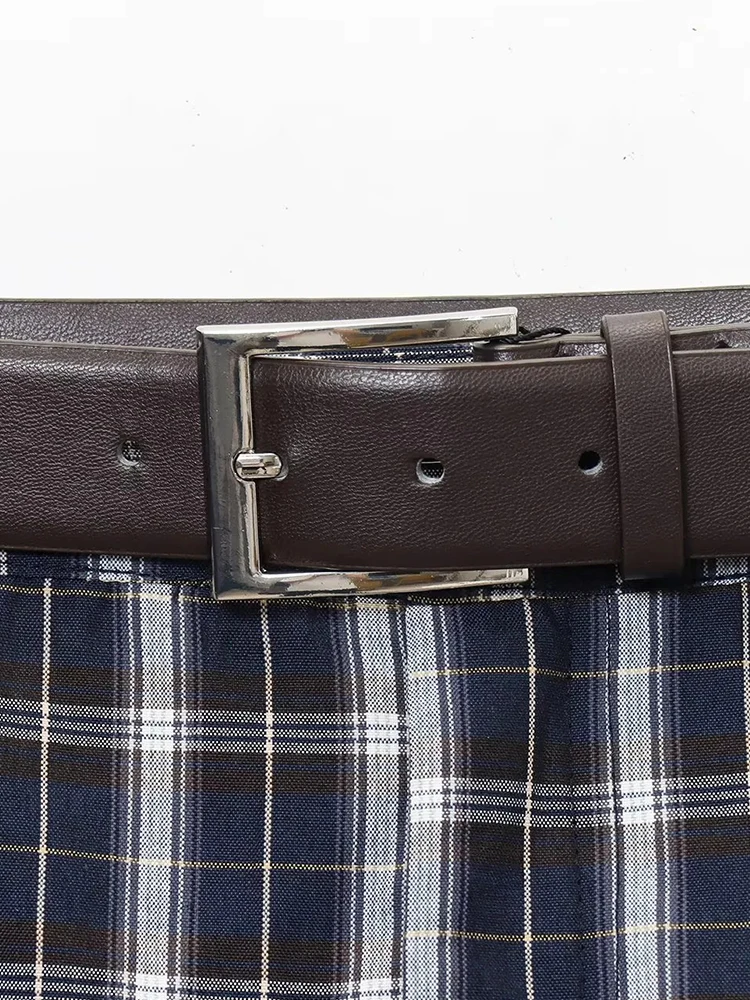 Women’s High-Waist Belted Plaid Dress - Image 5