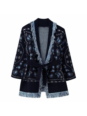 Women’s Tassel Patchwork V Neck Cardigan