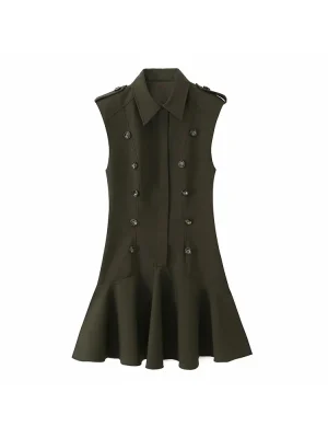 Autumn Winter Sleeveless Lapel Zip A-Line Dress Coat