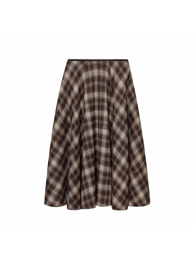 Women’s High-Waist Brown Plaid Umbrella Skirt - Image 2