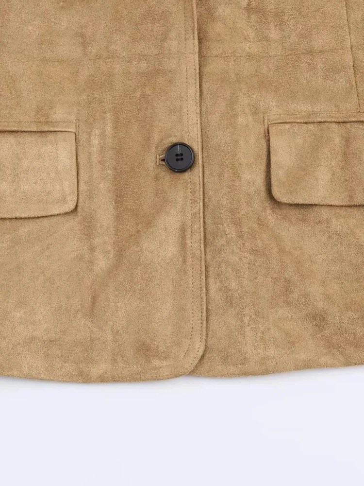 Women’s Suede Faux Fur Lapel Jacket - Image 7