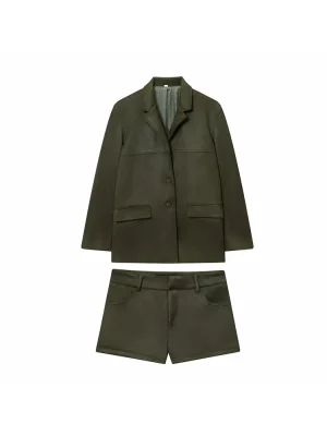 2025 Autumn Office Suede Blazer & Shorts Set