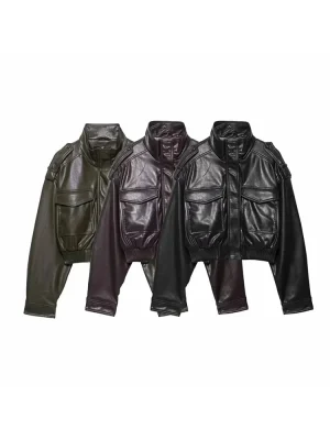 2025 Autumn Winter Vintage Short Leather Jacket
