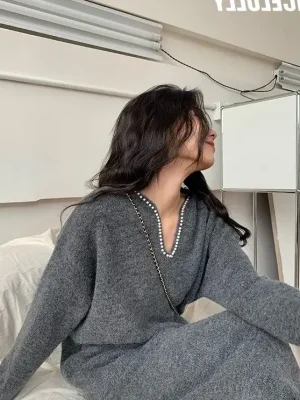 Lazy Style Knit Sweater & Skirt Set