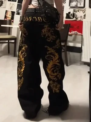 American Retro Dragon Print Jeans