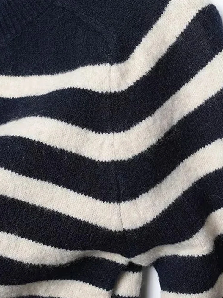 Women’s Striped Knit Cardigan Slim Fit Long Sleeve Top - Image 7