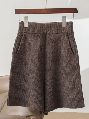 High Waist Wool Shorts Women Knitted Pull On Fall Winter Wear