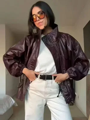 Autumn Winter Leather Zipper Jacket Women