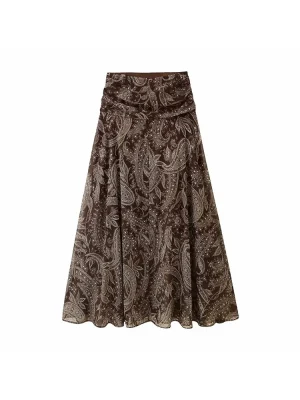2025 Autumn Boho Floral Pleated Maxi Skirt