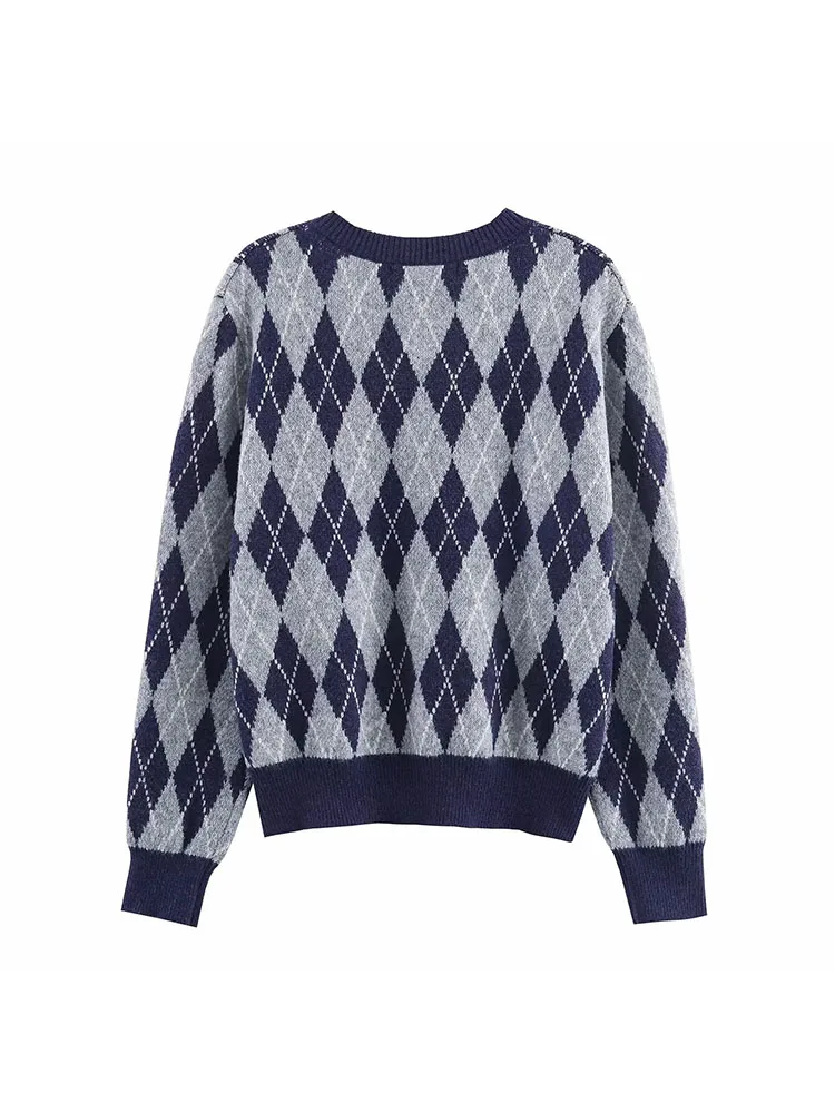Autumn Winter Argyle Sweater Women Retro Style - Image 2