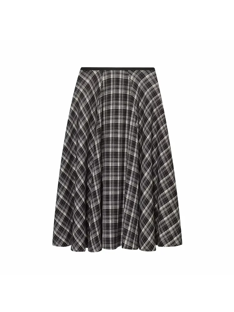 Women’s High-Waist Brown Plaid Umbrella Skirt - Image 5