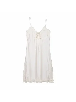 Autumn Sexy White Satin Lace Cami Dress Women