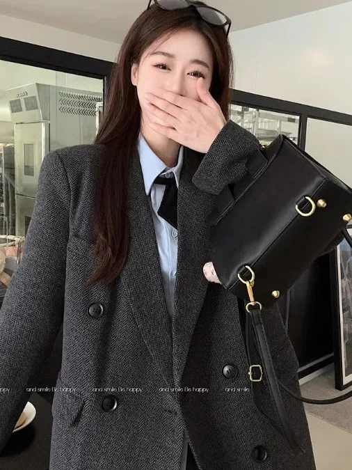 Korean Fashion Double Breasted Loose Blazer Jacket for Women - Image 3