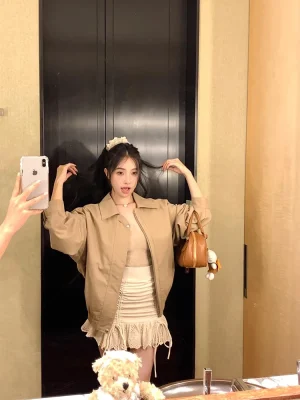 Women's Retro Jacket Camisole Mini Skirt Set Autumn Style