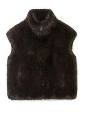 Women’s Faux Fur Zipper Vest with Stand Collar