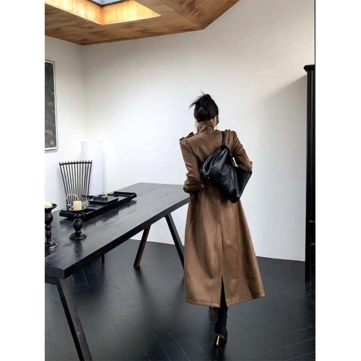 Women's 2025 Oversized Faux Leather Trench Coat with Belt - Image 3