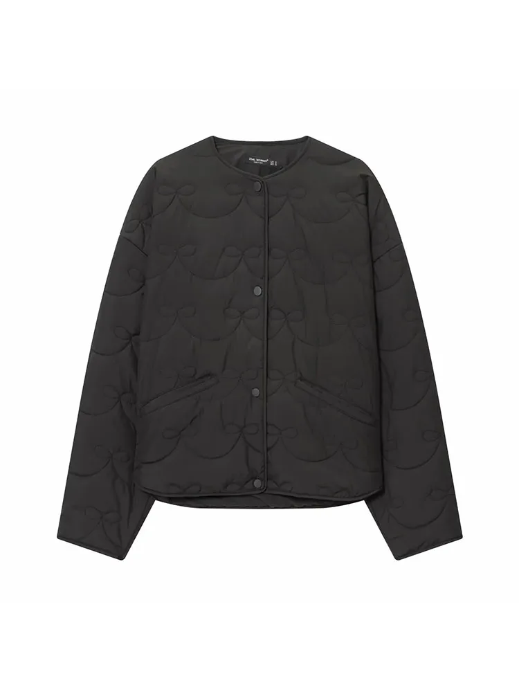 Autumn Winter Solid O-Neck Single-Breasted Straight Coat - Image 2