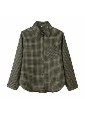 Women’s Elegant Grid Shoulder-Pad Shirt